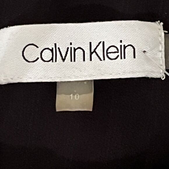 Calvin Klein Midi Dress SZ 10 Striped  Coquette Ruffle Asymmetrical Party Career - Picture 12 of 14